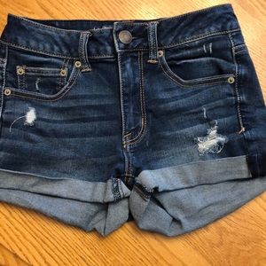 American Eagle Hi-Rise Shortie dark wash shorts
